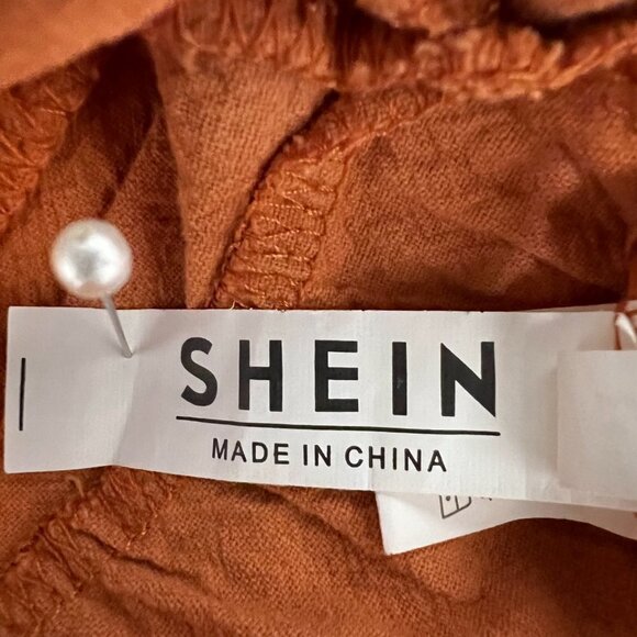 Shein Womens Orange V-Neck Short Sleeve Ruffle Short Mini Dress Size Medium - Picture 8 of 9